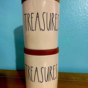 Rae Dunn Treasures wood top/ canisters